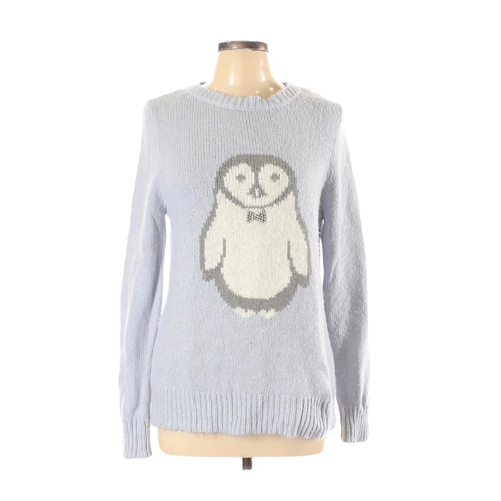 LC Lauren Conrad Blue Penguin Winter Cozy Soft Pullover Knit Sweater